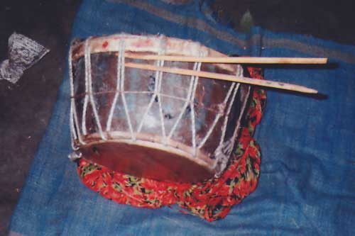 Side view of Bangladeshi folk drum known as korka